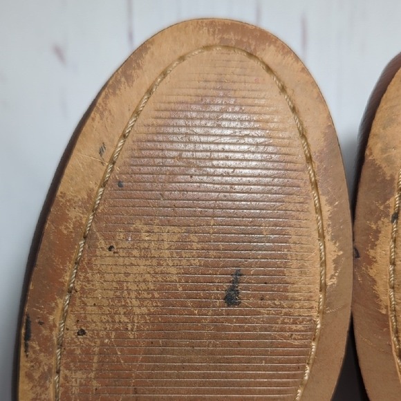 Fat Face British Brown Leather Loafers Women's 8.5 Cream Bow Stitching‎ Heritage - Picture 13 of 16